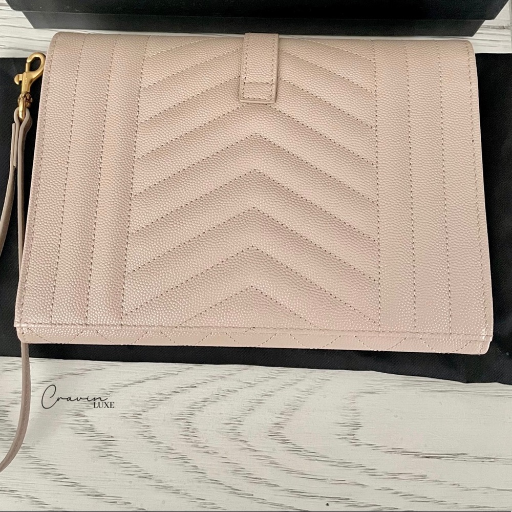 ❌❌SOLD❌❌ Saint Laurent Envelope Wristlet Clutch Dark Beige - Picture 3 of 7